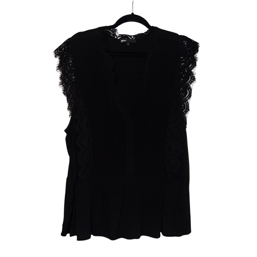 Gibson Black Eyelash Lace Peplum Blouse – Size 3X ✨